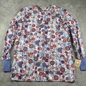 Cottonality Women's Long Sleeve Floral Design Scrub Top 75250 Size Medium New